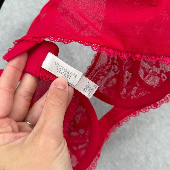 Victorias Secret Very Sexy Sheer Lace Balconet Bra Size 36D Floral Red Sexy - Picture 4 of 7